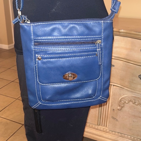 Crossbody Purse Messenger Blue Faux Leather Bag - Picture 12 of 16